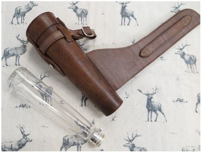 John Yates & Sons, Glass Saddle Flask in Brown Leather Case John Yates & Sons, Glass Saddle Flask in Brown Leather Case
