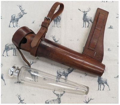 Glass Saddle Flask in Brown Leather Case