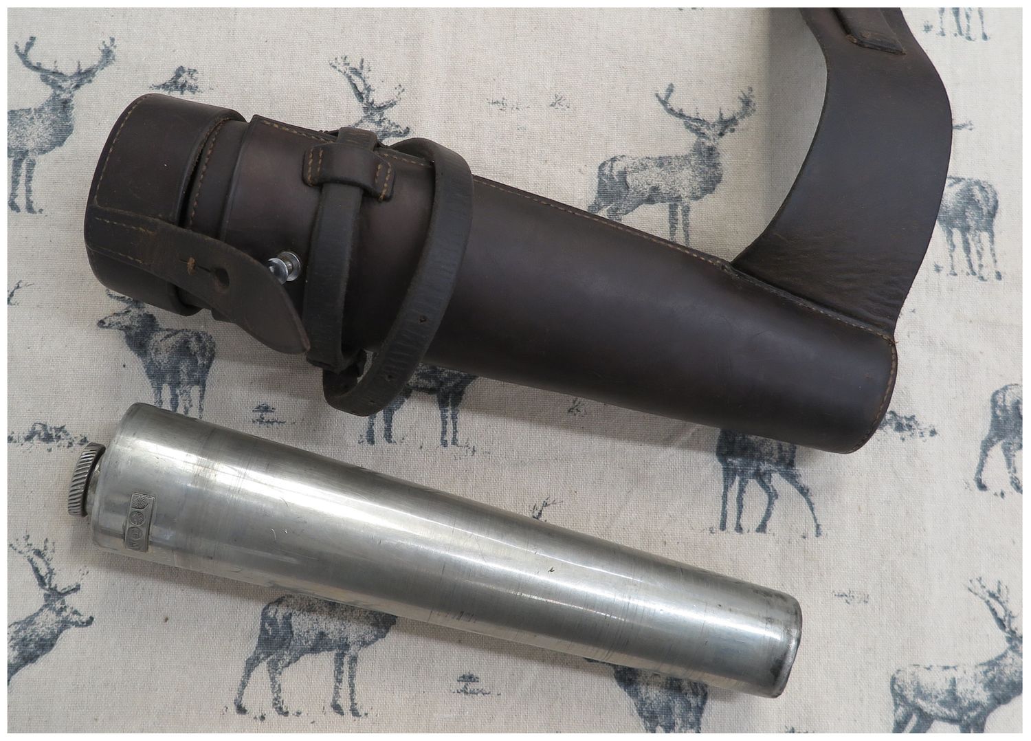 Pewter Saddle Flask in Brown English Leather Case