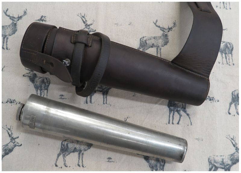 Pewter Saddle Flask in Brown English Leather Case Pewter Saddle Flask in Brown English Leather Case