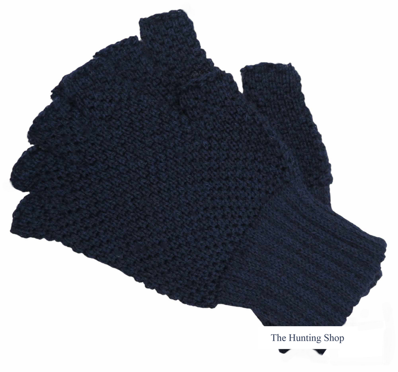 Half Finger, Navy, Oiled Wool Hunting Gloves