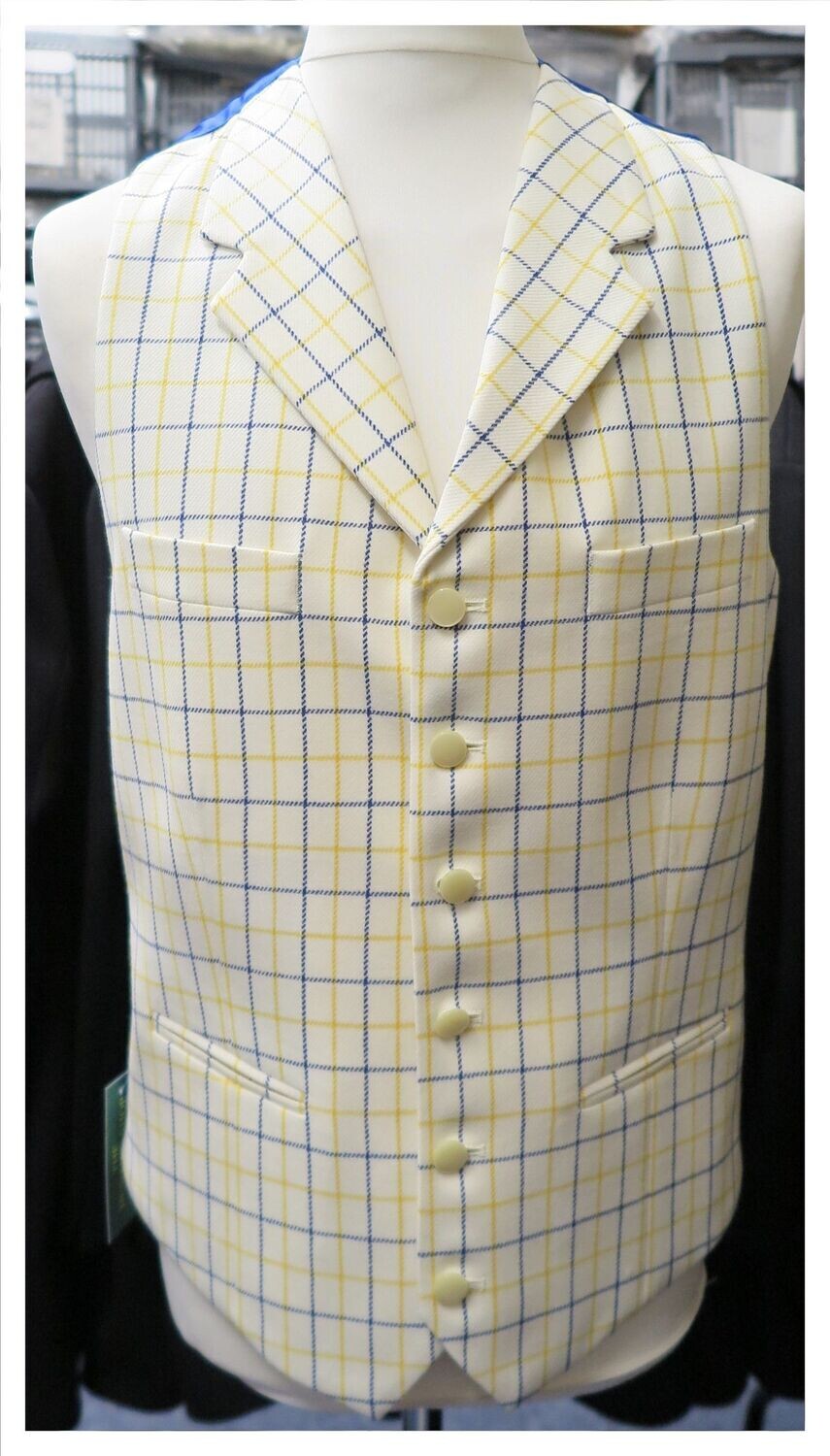 Gents 42" Blue & Gold, Tattersall Check Waistcoat