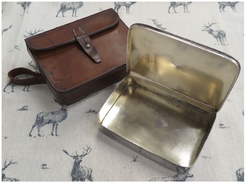 James Dixon Sandwich Tin in Brown Leather Case James Dixon Sandwich Tin in Brown Leather Case