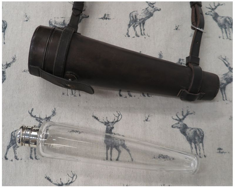 Glass Saddle Flask in Brown Leather Case