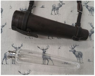 Glass Saddle Flask in Brown Leather Case Glass Saddle Flask in Brown Leather Case