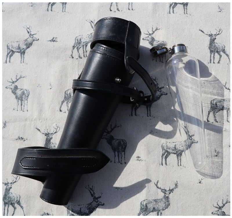 Glass Saddle Flask in Black Leather Case Glass Saddle Flask in Black Leather Case
