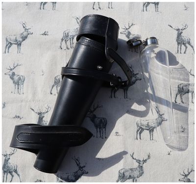 Glass Saddle Flask in Black Leather Case