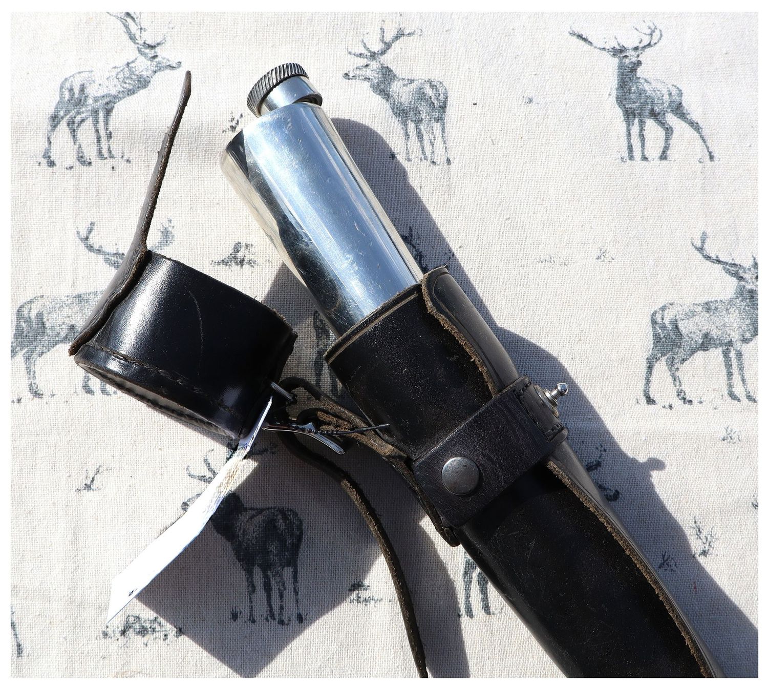 Saddle Flask in Black Leather Case
