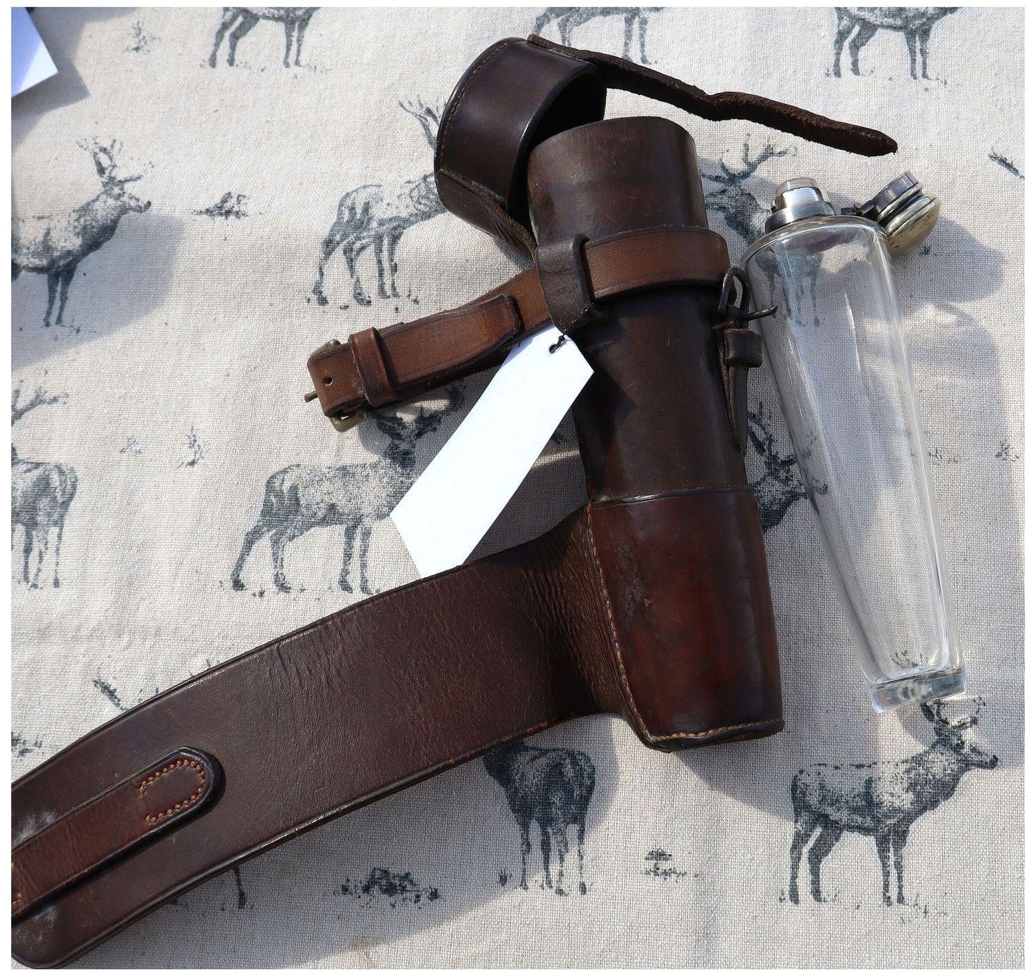 Conical Glass Flask in Brown Leather Case 