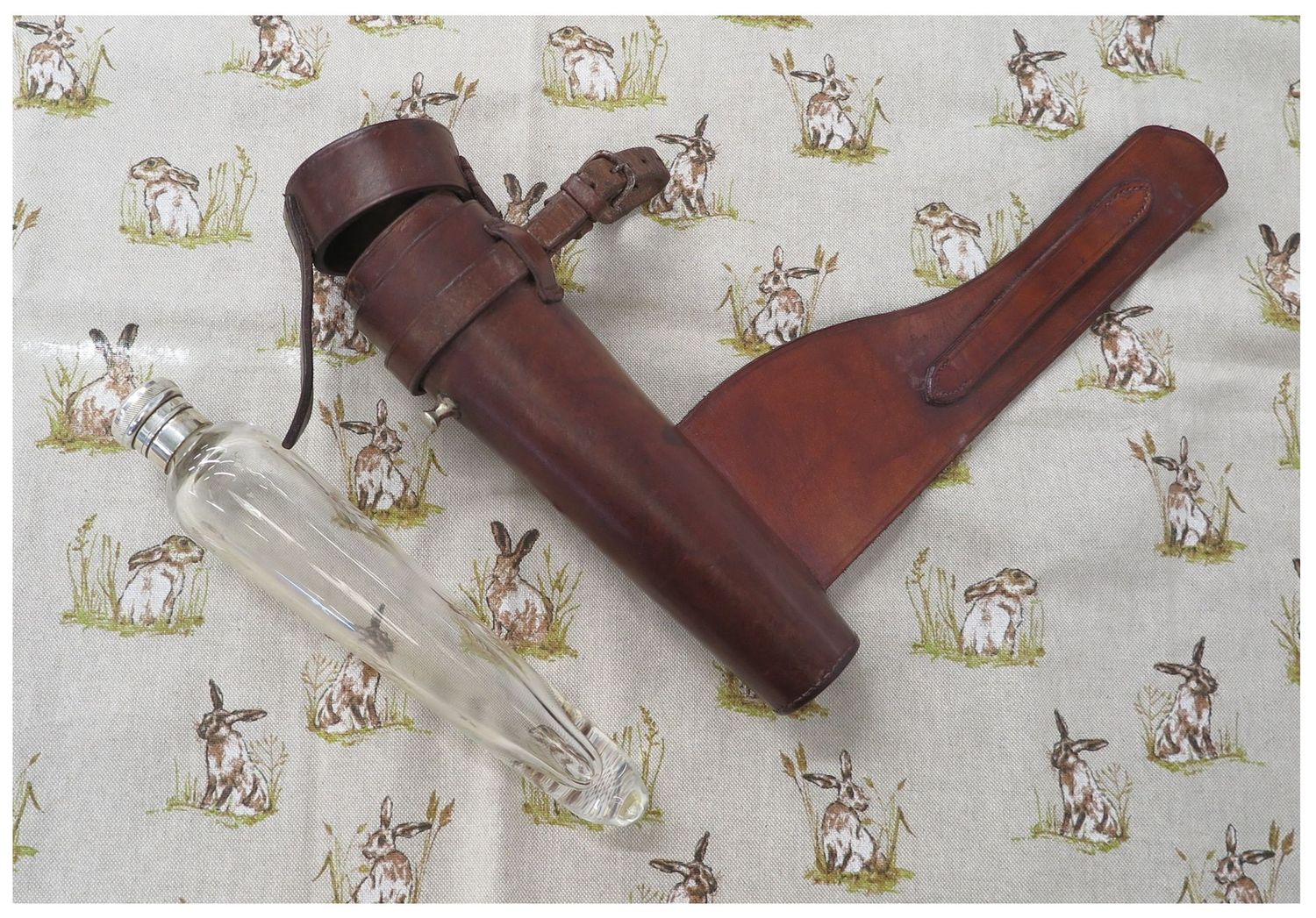 Conical Glass Flask in Brown Leather Case