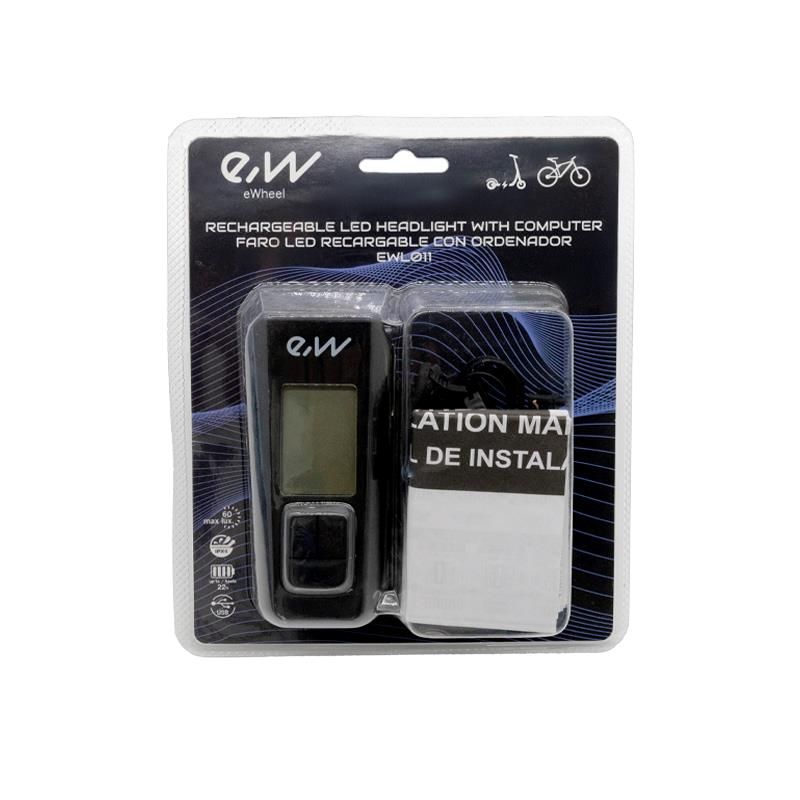 Luce LED frontale ricaricabile EWL011 con display di velocità, temperatura, ora e km