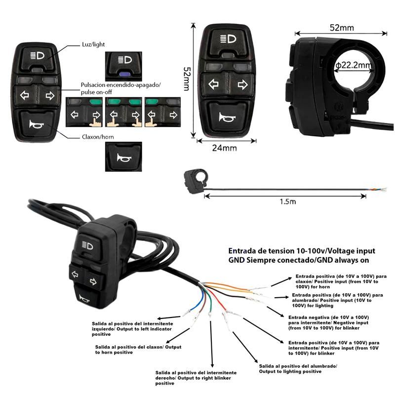 Tastiera BSK321 con intermittenti, luce e claxon con connettore SM 1,5m