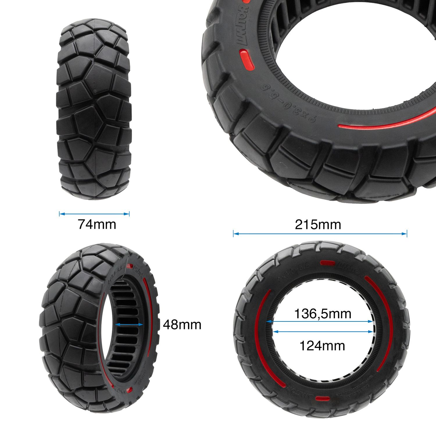 Ruota piena 9x3-5,5 linea rosso-nero [Amitor]