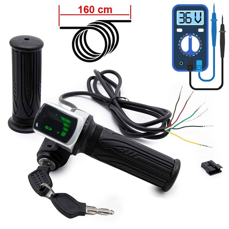 Acceleratore a Manopola con indicatore della batteria (36V) e chiave - connettore SM - Nero