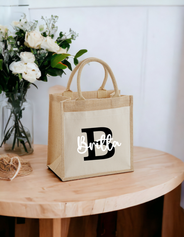 Personalisierte Jutetasche mit  Initial und  Name