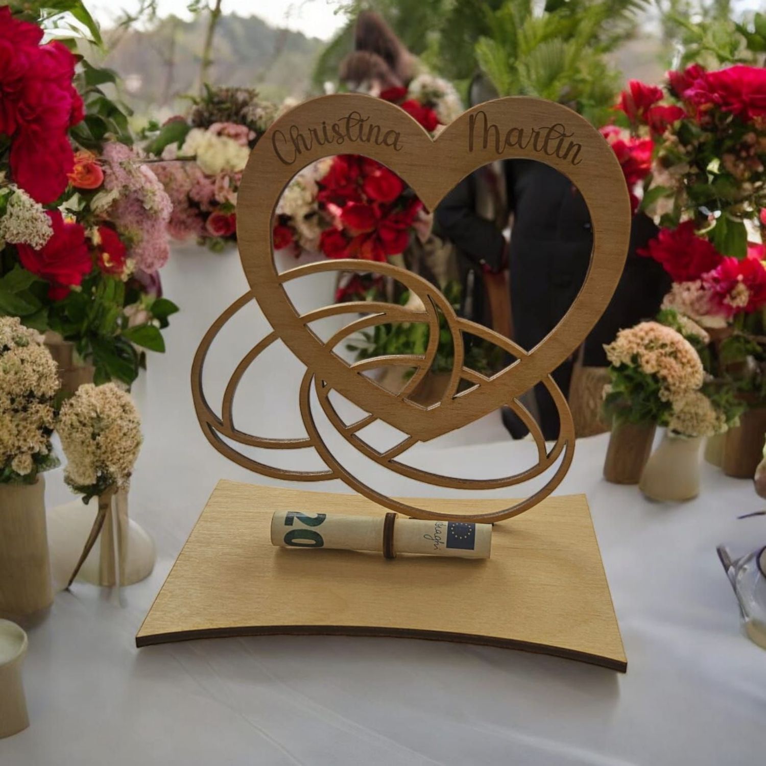 Geldgeschenk Hochzeit Herz mit Ringen