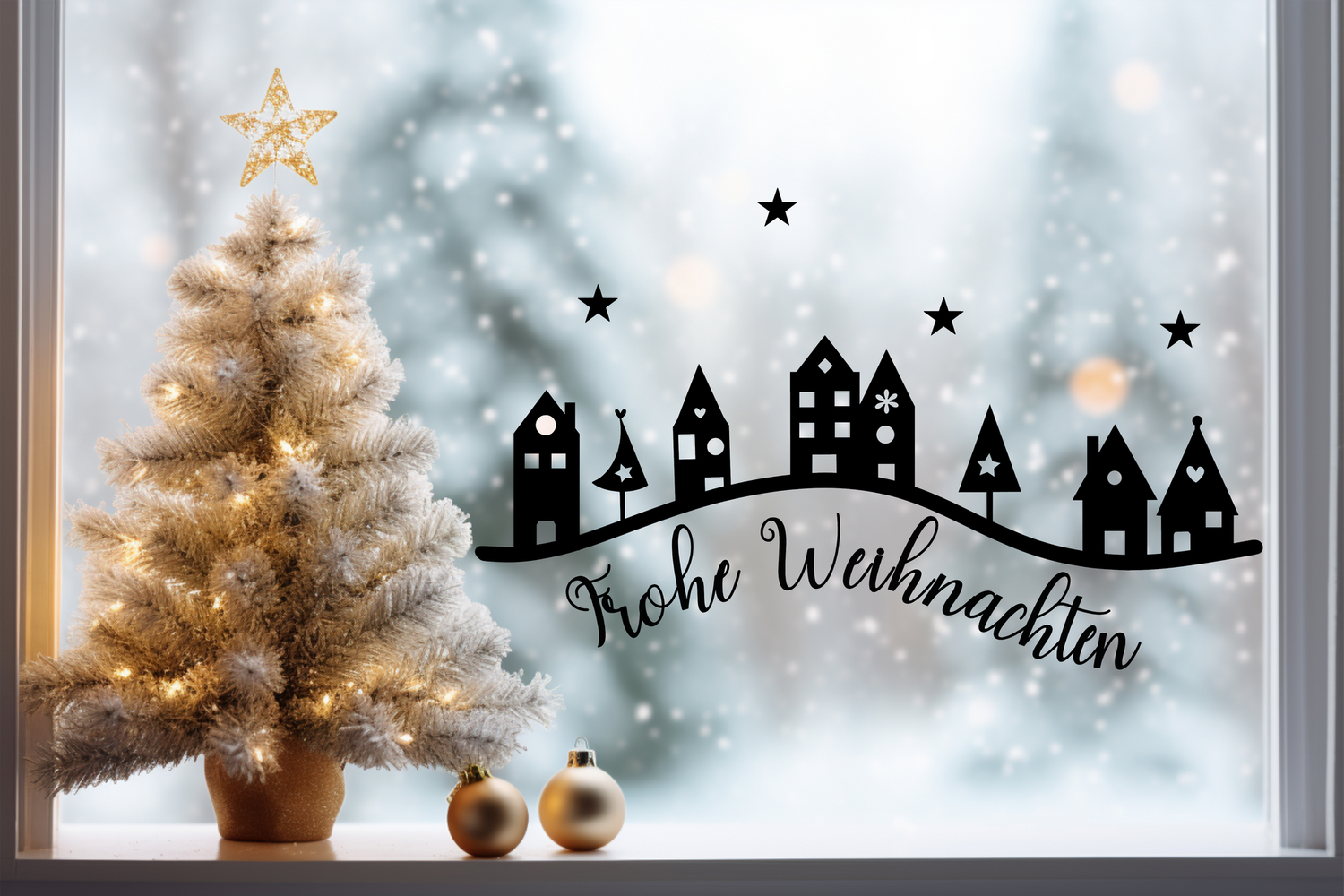 Fensteraufkleber Frohe Weihnachten Landschaft Häuser