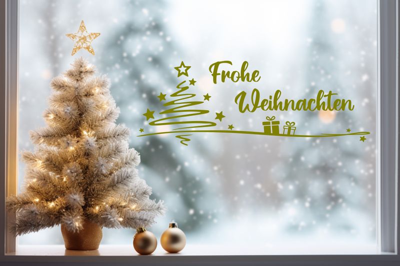 Aufkleber Frohe Weihnachten Baum Geschenk