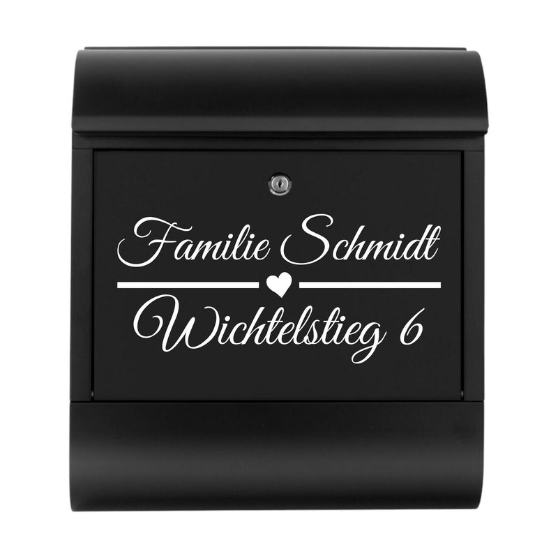 Briefkastenbeschriftung Name Herzlinie Strasse