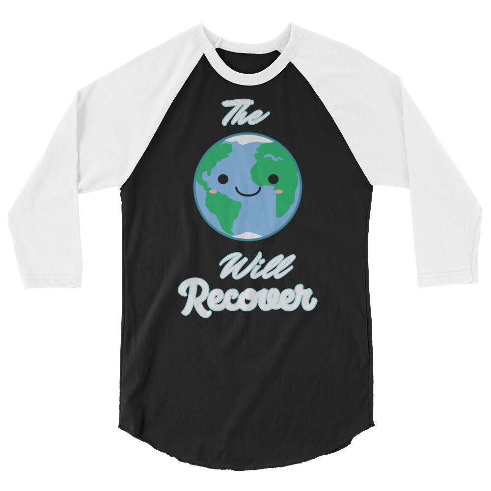 The Earth Will Recover 3/4 Sleeve, Color: Black/White, Size: XS