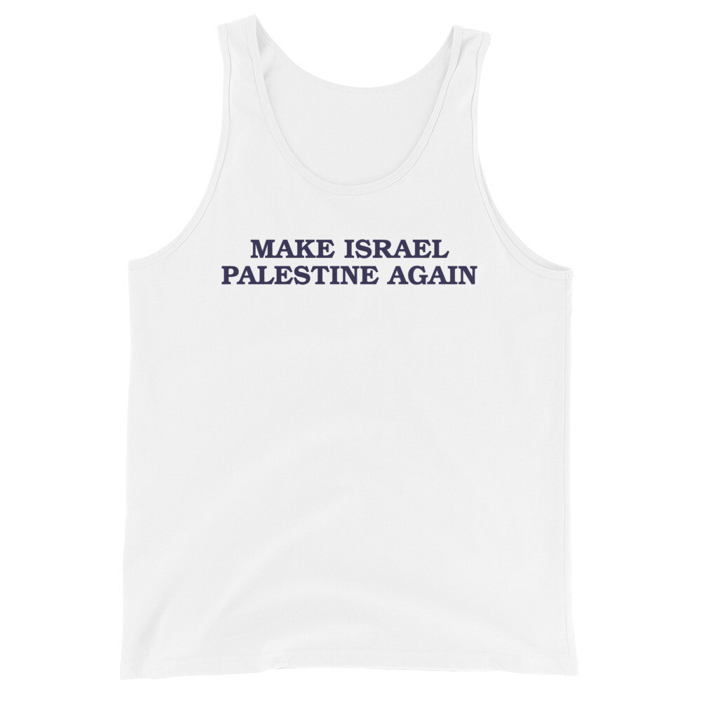 Make Israel Palestine Again Tank Top (navy text)