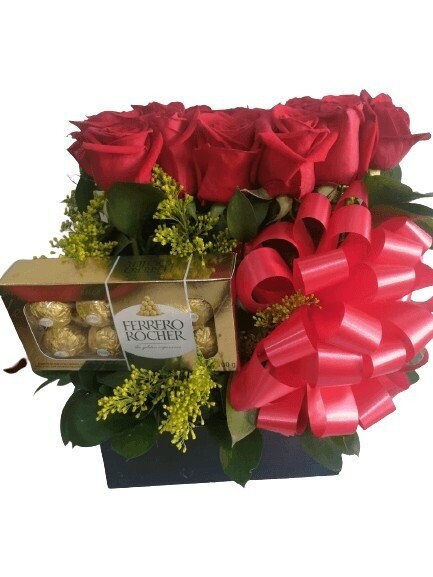 Cubo de Rosas con chocolates Cubo de Rosas con chocolates