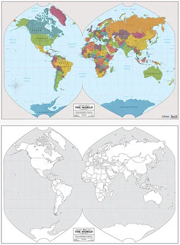 Map: World Color / Outline Wall Map 23x34 (Laminated)