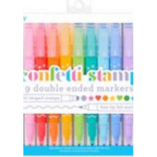 Confetti Stamp Double-Ended Markers - Set of 9