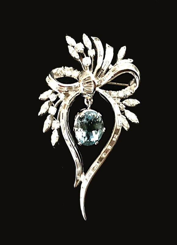 Estate Aquamarine and Diamond Pin/Pendant/Brooch