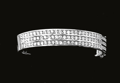 3 Row Diamond Hinged Cuff Bracelet