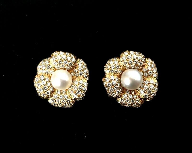 Vintage Pearl and Diamond Earrings Flower