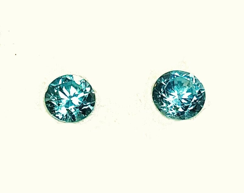Blue Zircon Round Pair 6.5mm 1.50ct.