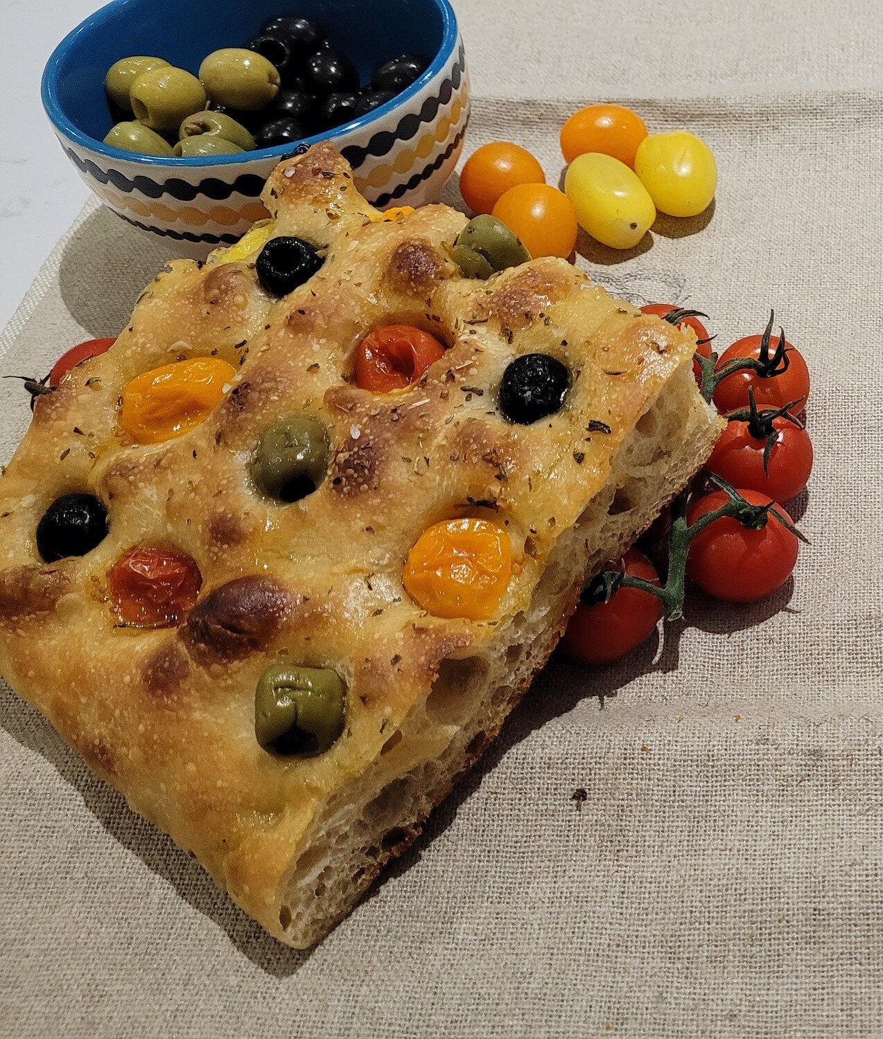 Olives and Tomatoes Sourdough Focaccia