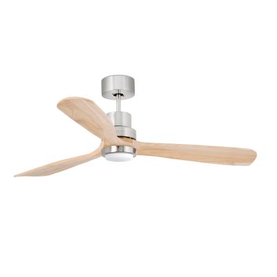 LANTAU L Ø132cm Satin Nickel/Pine Solid Wood ceiling fan with light integrated and remote control