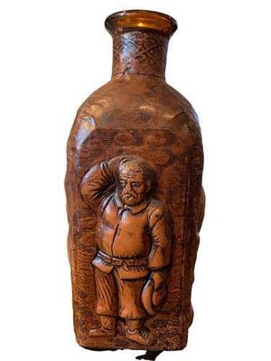 Don Quijote / Sancho Hand Tooled Leather Wrapped Decanter 12&quot; No Stopper