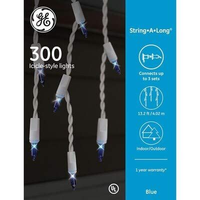 GE String-A-Long 300-Count Constant Blue Mini Incandescent Plug-in Christmas Icicle Lights 61514LO