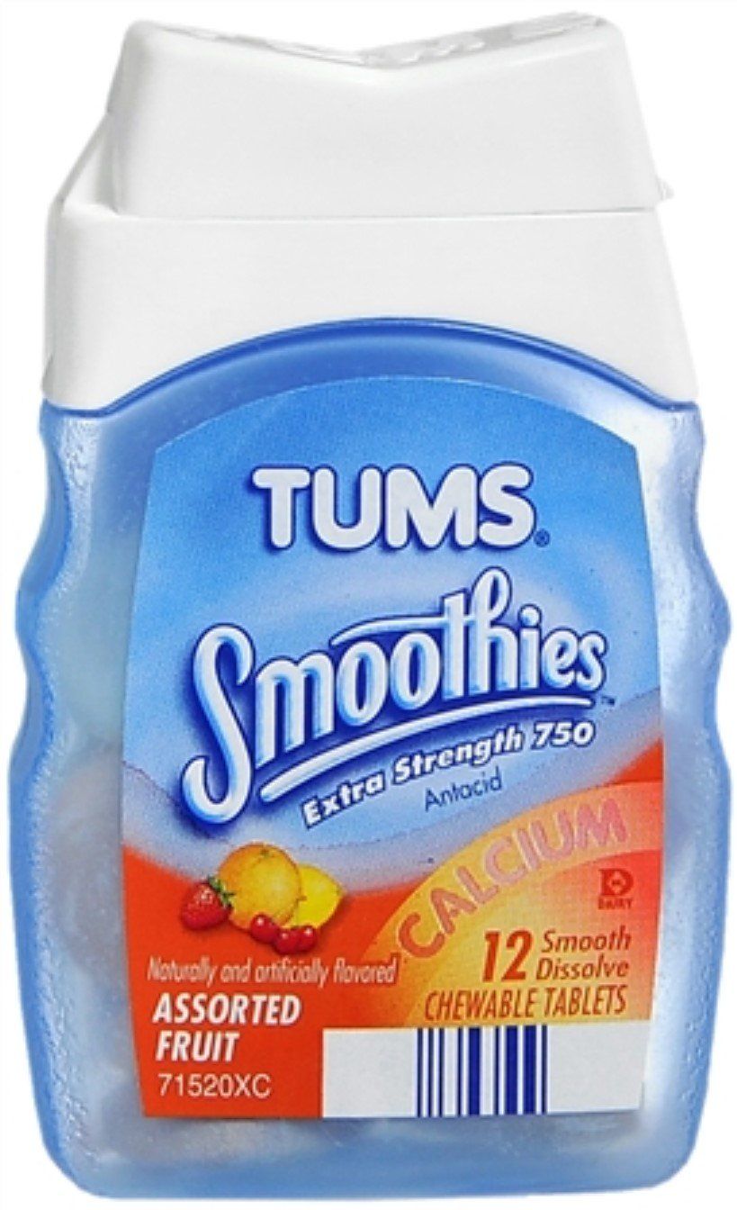 Tums Smooth Asst Fruit Size 12ct Tums Smoothies Assorted Fruit Chewable Antacid Calcium Tablets 12ct
