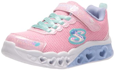 Skechers Kids Girls Flutter Heart Lights-Bring Sneaker, Pink/Multi, 3 Little Kid