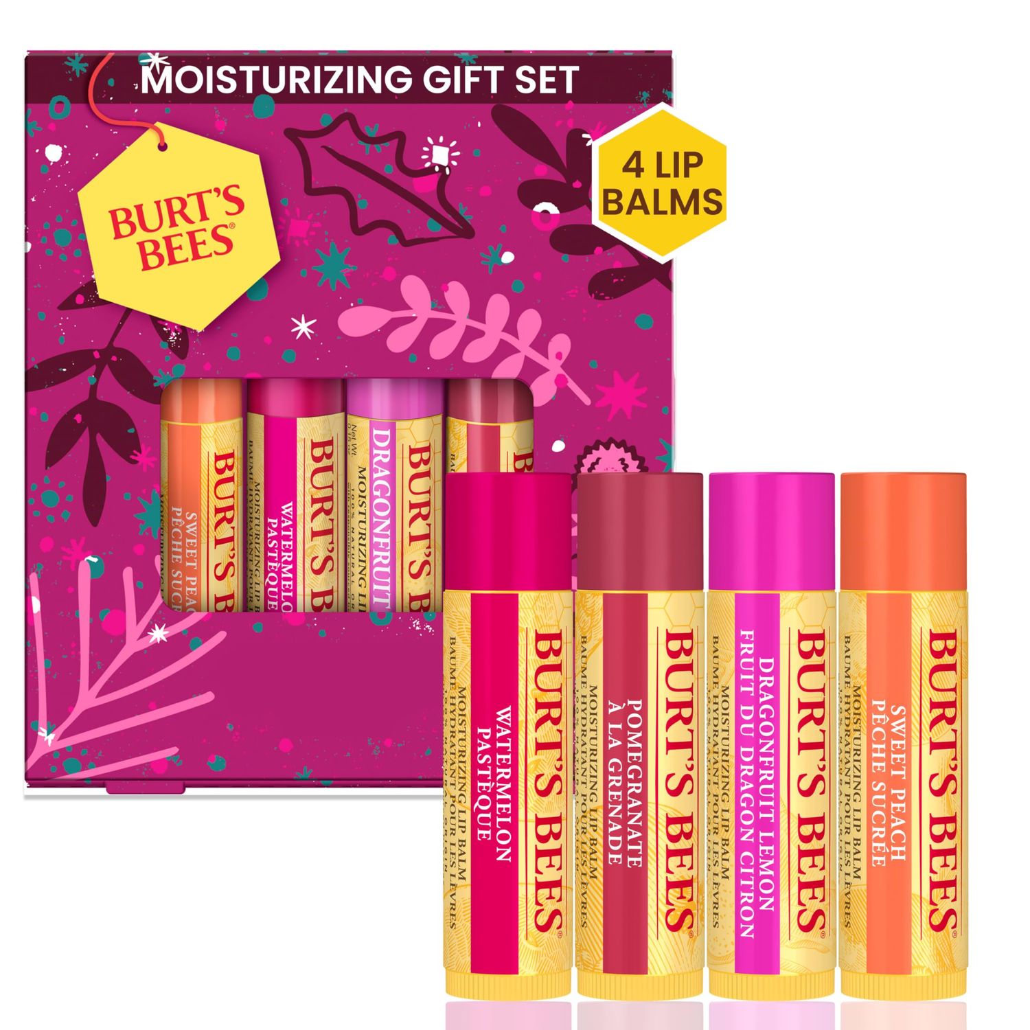 Burt&#39;s Bees Lip Balm Gift Set, Beeswax Bounty Fruit Mix, Perfect Lip Balms for Holiday Gift Baskets, 4-Pack, 0.15 oz.