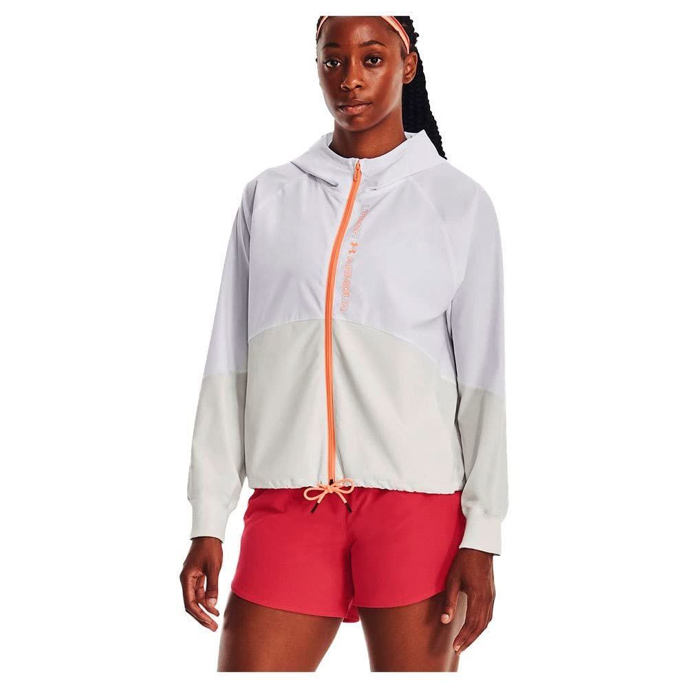Under Armour Women&#39;s Woven Full-Zip Jacket, (100) White/Gray Mist/Mellow Orange, X-Small