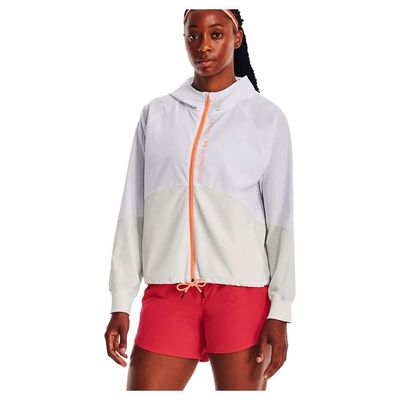 Under Armour Women&#39;s Woven Full-Zip Jacket, (100) White/Gray Mist/Mellow Orange, X-Small