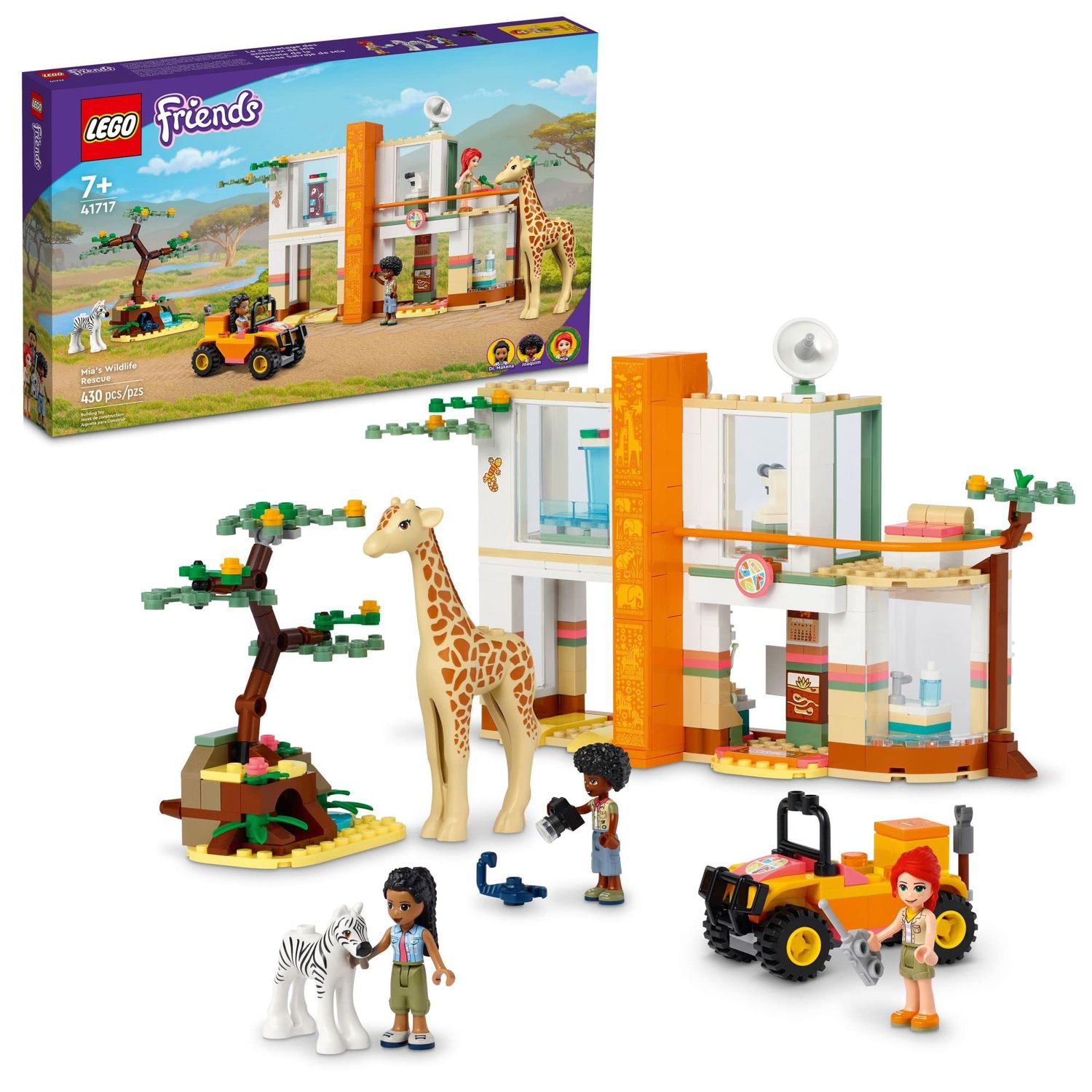 LEGO Friends Mia&#39;s Wildlife Rescue Toy 41717 with Zebra and Giraffe Safari Animal Figures Plus 3 Mini Dolls, Birthday Gift Idea for Kids, Girls &amp; Boys Age 7 Plus Years Old