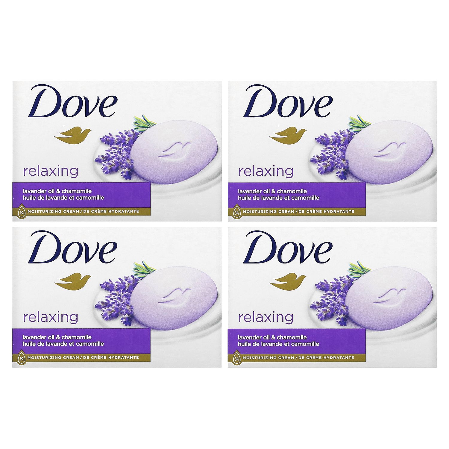 Dove Relaxing, Soap Bar, Lavender Oil &amp; Chamomile, 4 Bars, 3.75 oz (106 g)