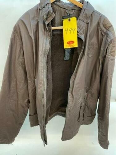 Brown Nylon Jacket With Leather Detail and Fleece Lining XL