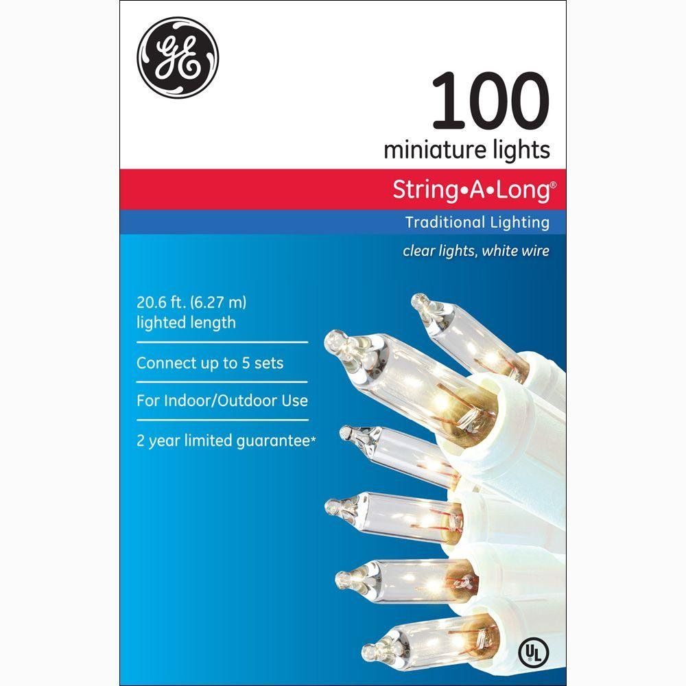 GE 100CT Miniature String-a-Long Christmas Lights, Clear with White Wire