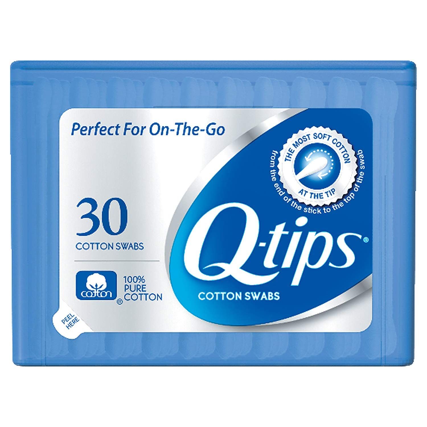 Q-tips Cotton Swabs - Travel Q-tips for Beauty, Makeup, Nails, Men&#39;s Grooming, and More, Perfect for On the Go, Travel Size Case, 30 Count Ea (Pack of 2)