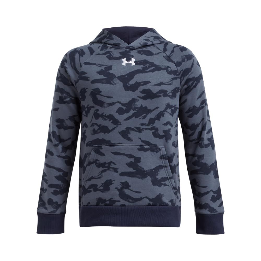 Under Armour Boys&#39; Rival Fleece Printed Hoodie, (410) Midnight Navy/Downpour Gray/White, Small