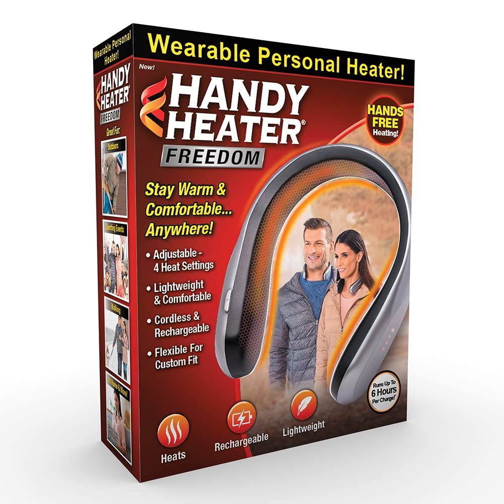 Ontel Handy Heater Freedom - Wearable Neck Heater for Cold Winters, 4 Heat Settings &amp; Comfort-Heat Technology, Cordless Personal Heater for On-The-Go Heating, USB Rechargeable, 6 Hour Battery Life