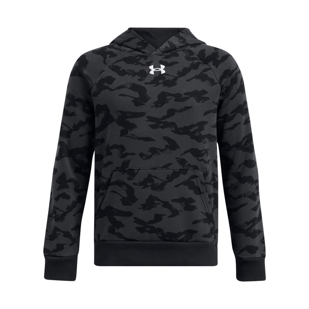 Under Armour Boys&#39; Rival Fleece Printed Hoodie, (001) Black/Anthracite/White, XS