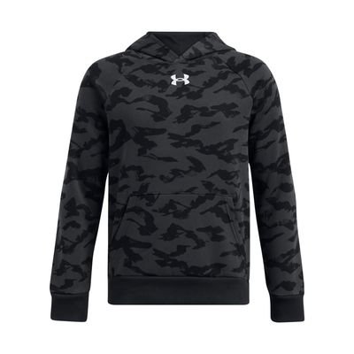 Under Armour Boys&#39; Rival Fleece Printed Hoodie, (001) Black/Anthracite/White, XS